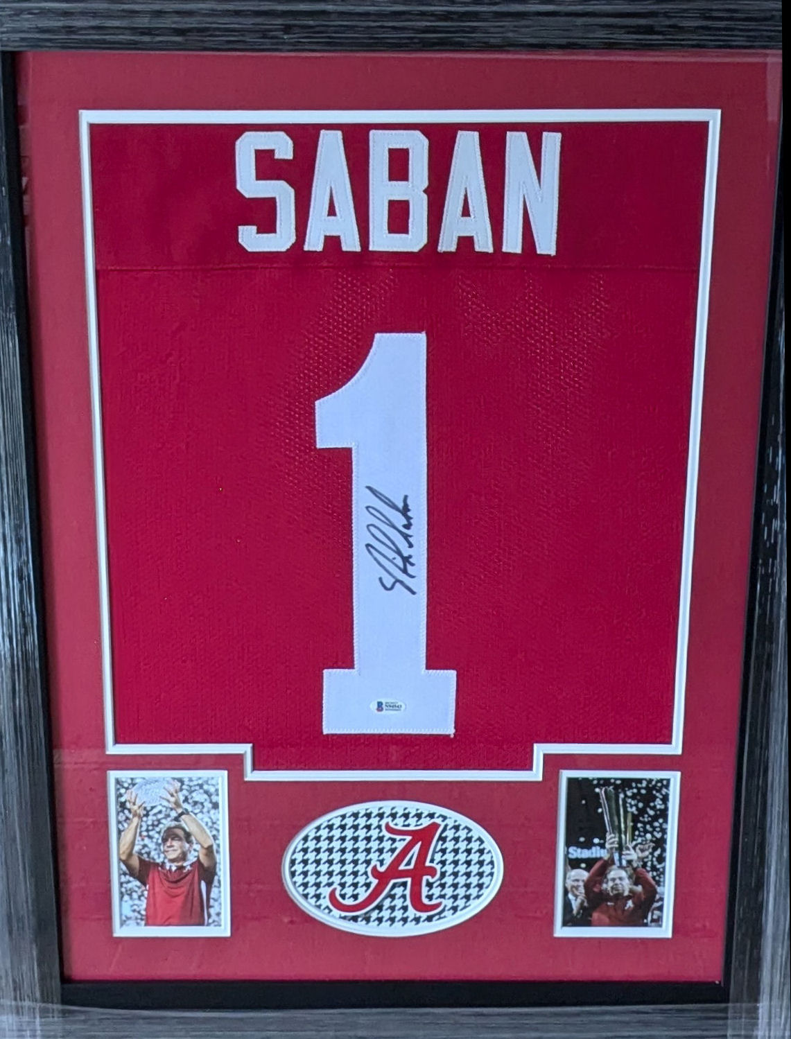 Framed Autographed Nick Saban Alabama Jersey auction item