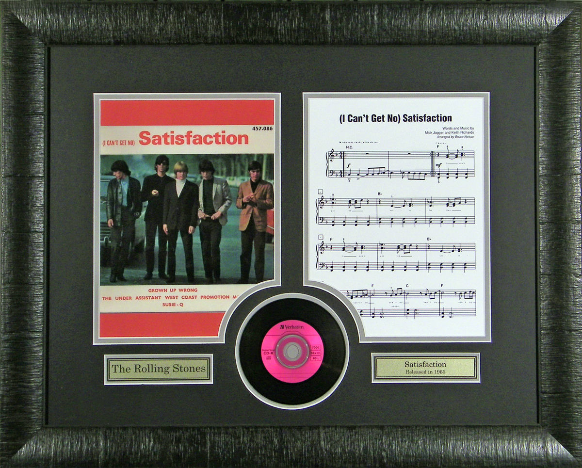 Framed Rolling Stones display with Satisfaction sheet music