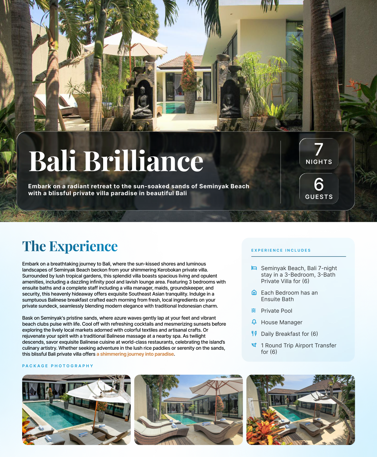 Bali Brilliance first-page package overview