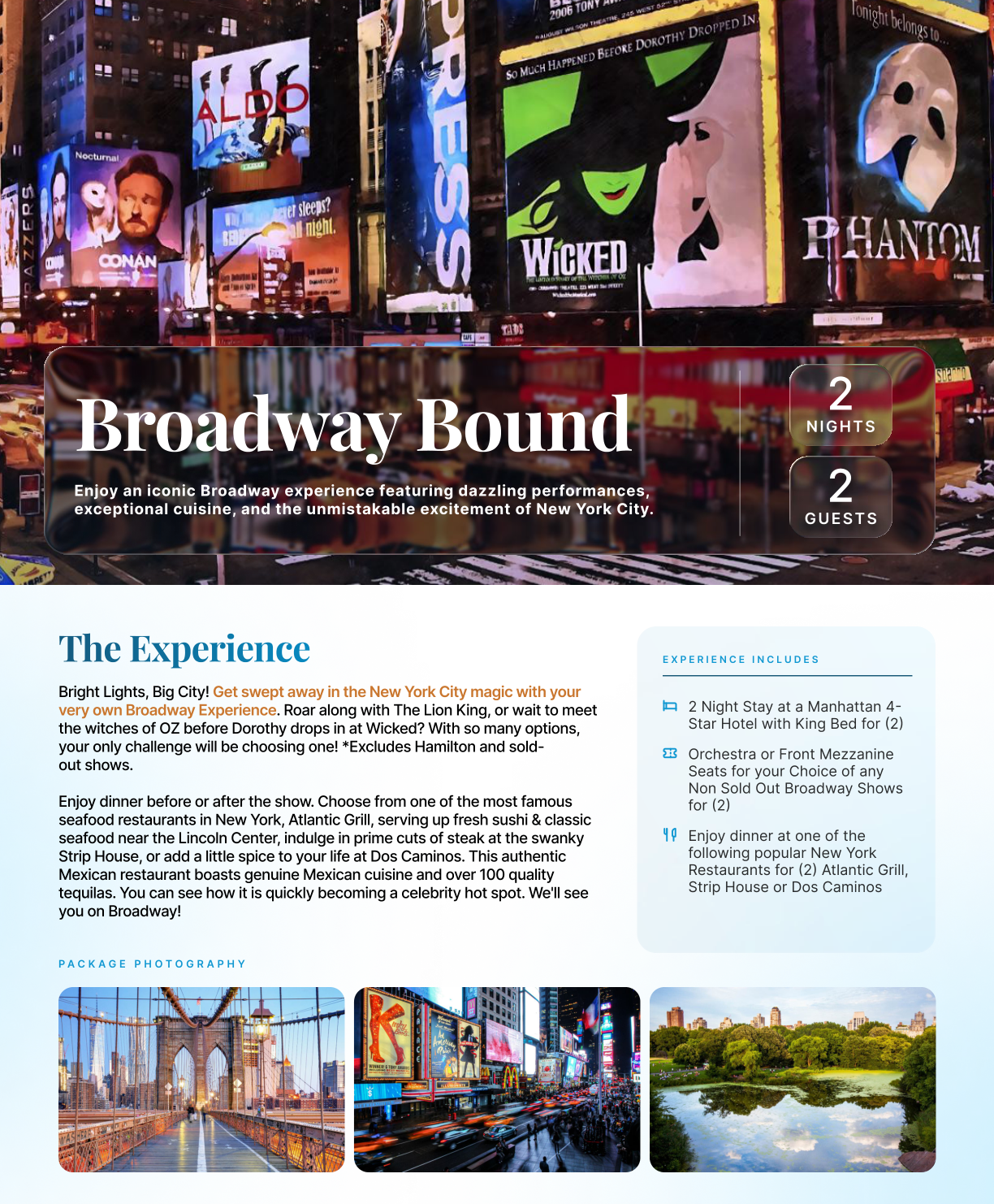 Broadway Bound first-page package overview