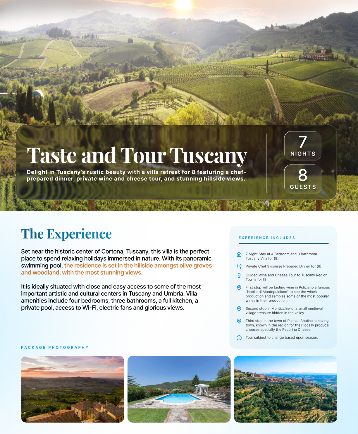 Taste and Tour Tuscany first-page package overview
